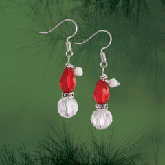 Finished Nostalgic Christmas Santa earrings with red hat-shaped beads and white crystal drops