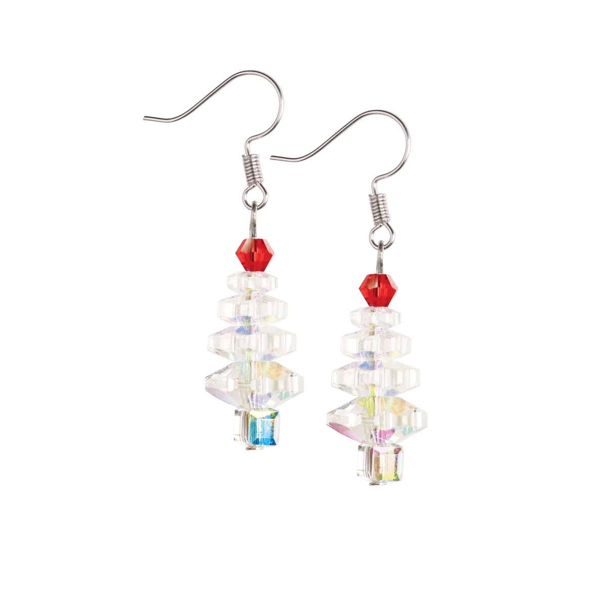 Additional view of the Solid Oak Nostalgic Christmas Crystal Christmas Tree earring kit, white background