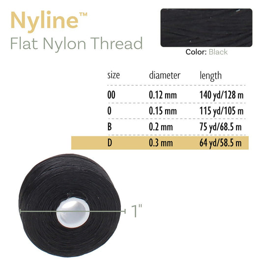 Nyline Beading Thread D Black 64yd Spool