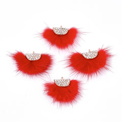 Faux Mink Fur Tassels, Red 2/pk