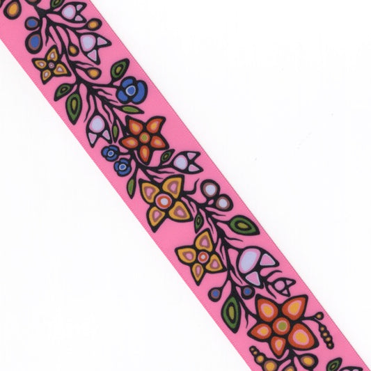 Printed Ribbon 1.5 inch Ojibway Florals Pink - Per Yard