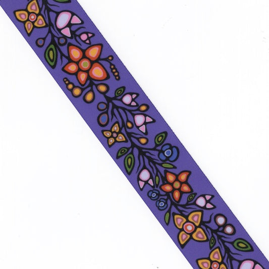 Printed Ribbon 1.5 inch Ojibway Florals Purple - Per Yard
