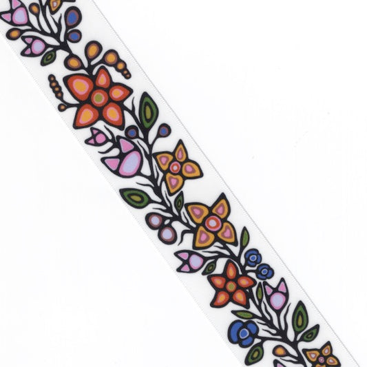Printed Ribbon 1.5 inch Ojibway Florals White - Per Yard