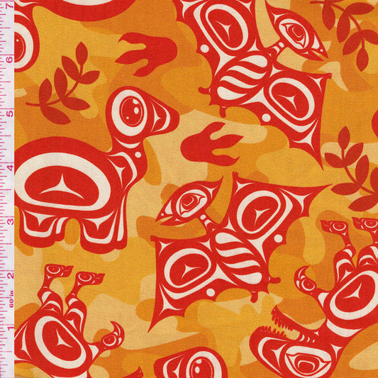 Camo Dino Orange 100% Cotton - Price Per Half Yard