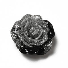 Resin Cabochon Flower 19mm Glitter Black 10/pk