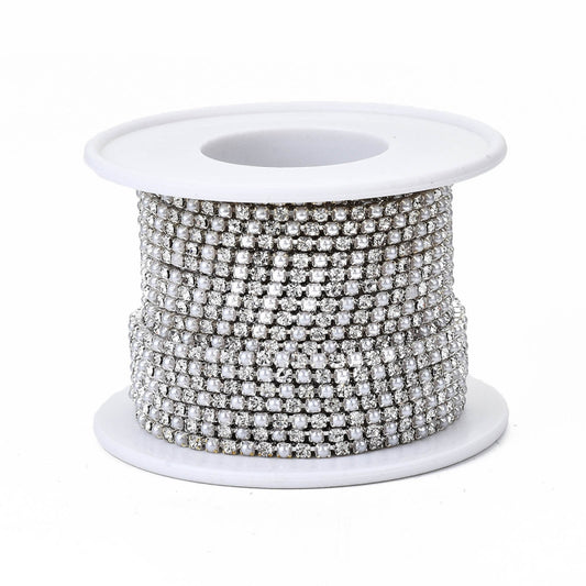 Metal 2mm Silver Pearl & Rhinestone Banding 10yd/pk