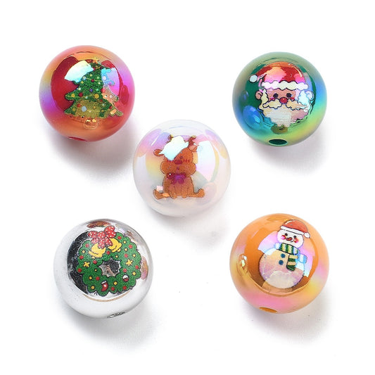 Christmas Round Acrylic Beads 15mm Luster Mix 5/pk