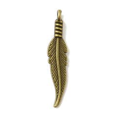 Feather Metal Charm 32x7mm Antique Brass 10/pk