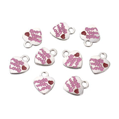 1/2" Pink Made With Love Heart Charm 5/pk