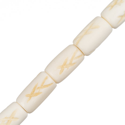 Bone Carved Tube Beads 0.5" Antique Ivory 16/Strand