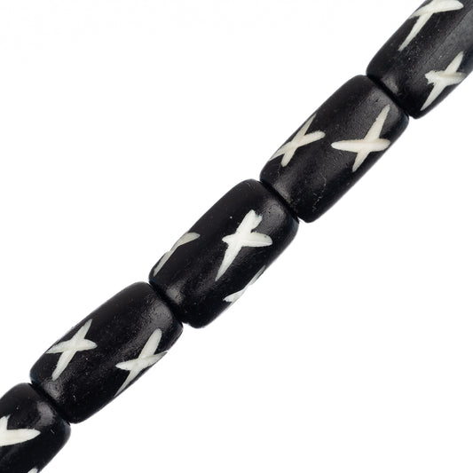 Bone Carved Tube Beads 0.5" Black 16/Strand