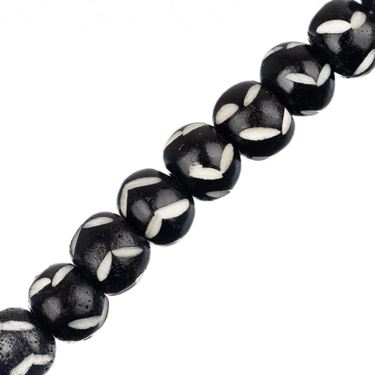 Bone Carved Beads 8mm Black & White 24/Strand
