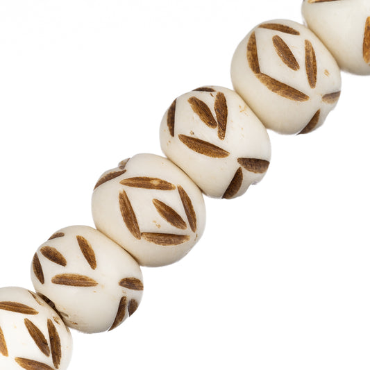 Bone Carved Beads 11mm Antique Ivory 18/Strand