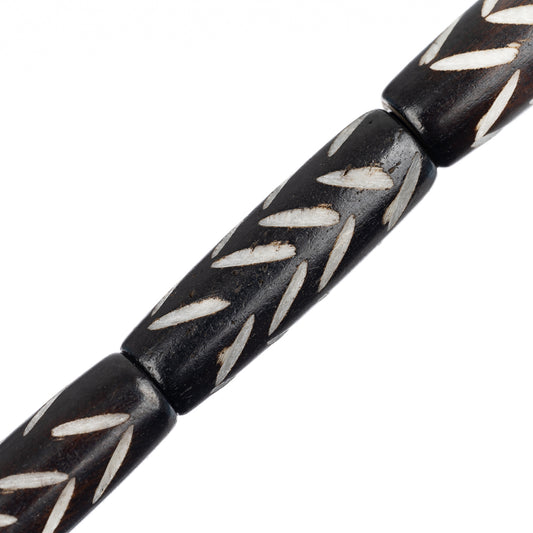 Bone Carved Tube Beads 1" Dark Brown 8/Strand
