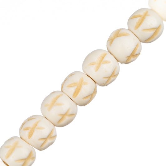 Bone Carved Beads 8mm Antique Ivory 24/Strand