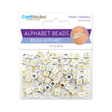 Alphabet Cube Beads 6mm White/Metallic Gold Assorted 20g