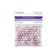 Round Plastic Pearls 8mm Gloss Tri-Colourmix Pink 35g