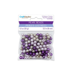 Round Plastic Pearls 8mm Gloss Tri-Colourmix Purple 35g