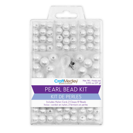 Pearl Bead Kit 8mm/10mm White with Cord & Clasps