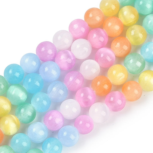 Selenite (Natural/Dyed) Beads 6.5mm Multi Pastel Mix 15-16" Strand