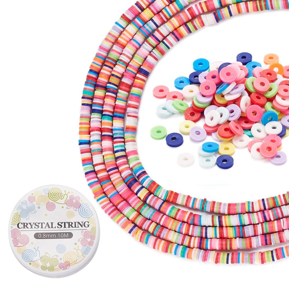 Multicolour polymer clay bracelet kit with bright rainbow disc beads and elastic cord