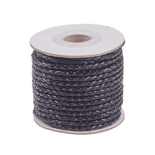 Bolo Cord Braided Leather Black 10m Roll