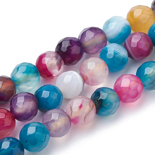 Agate Striped (Natural/Dyed) Faceted Beads 8mm Multi 15-16" Strand