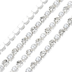 Metal Pearl & Rhinestone Banding 2mm Silver by the Yard
