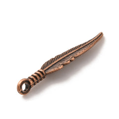 Feather Metal Charm 32x7mm Antique Copper 10/pk