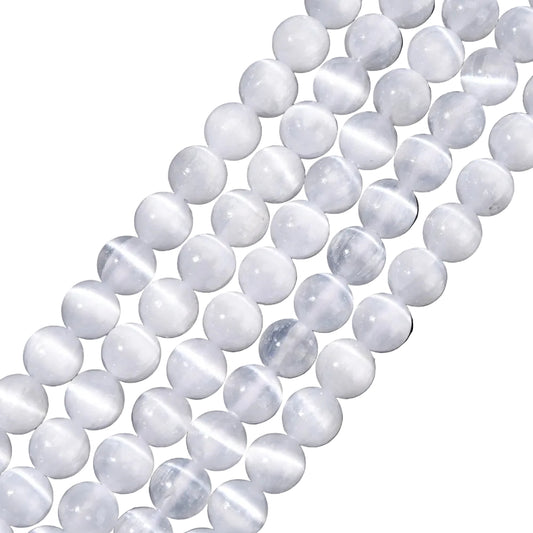 Selenite Beads 8mm Round Grade AAA (Natural) 15-16" Strand