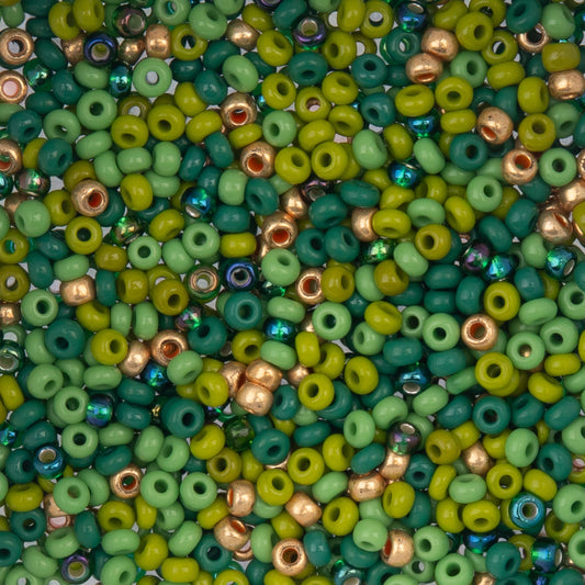 8/0 Czech Seed Beads #142 Green Multi Mix 22g