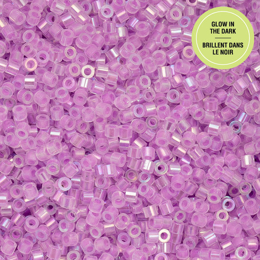 11/0 Cylin Beads #1121 Glow In Dark AB Purple 25g Bag