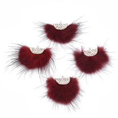 Faux Mink Fur Tassels, Dark Red 2/pk