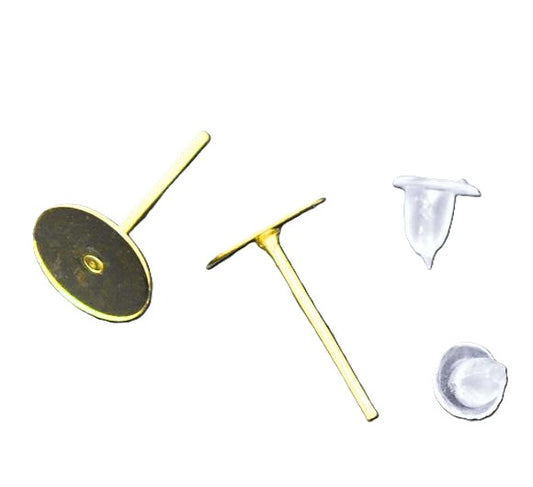 Gold Earring Studs with 8mm Pad 100/pk