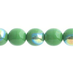 Czech Druk 10mm Beads 18/strand Opaque Green AB