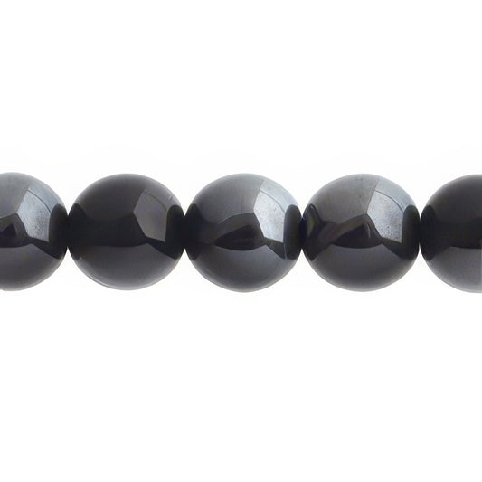 Czech Round Druk Beads 10mm Opaque Jet Hematite 18/strand