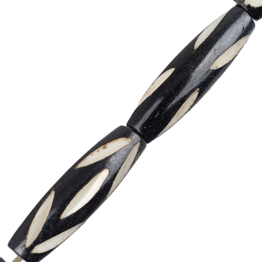 Bone Deep Carved Pipe Beads 1" Black 8/Strand