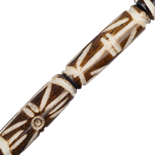 Bone Carved Tube Beads 1" Brown 8/Strand