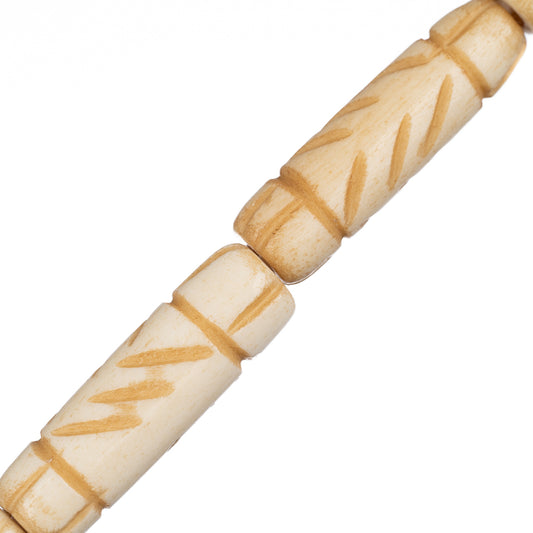 Bone Carved Tube Beads 1" Antique Ivory 8/Strand