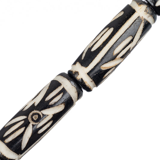 Bone Carved Tube Beads 1" Dark Brown 8/Strand