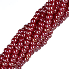 11/0 Czech Seed Beads #35049 Opaque Medium Dark Red Luster 6 Strand Hank