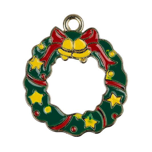 Christmas Wreath Enamel Pendant 23x20mm 5/pk