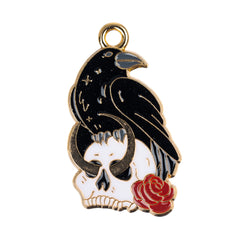 1" Crow / Skull Enamel Metal Charm 5/pk