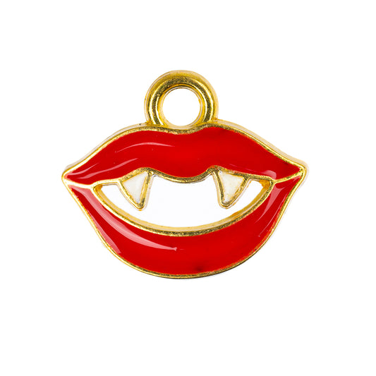 1/2" Vampire Lips Enamel Metal Charm 10/pk
