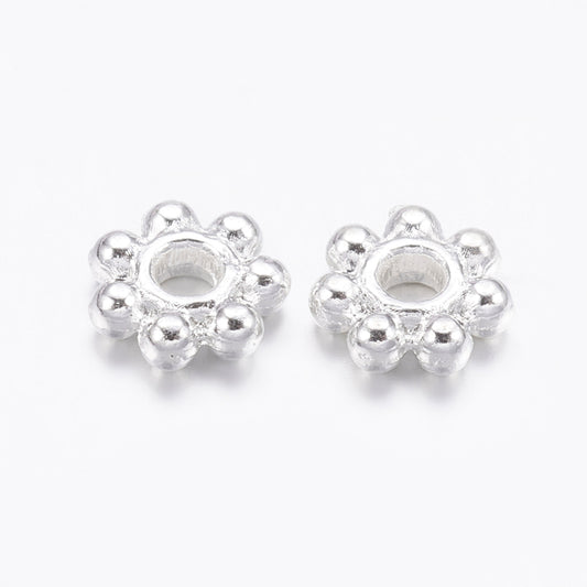 Metal Flower Spacers 4.5mm Silver 100/pk