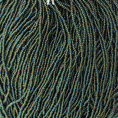11/0 Czech Seed Beads #35029 Opaque Green AB 6 Strand Hank