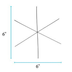 Diagram of a six-inch six-point wire snowflake ornament form with measurements