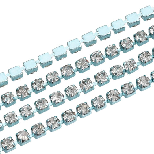 Metal Rhinestone Banding 2mm Pale Turquoise by the Yard
