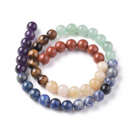 Chakra Mixed Beads 8mm Round (Natural) 15-16" Strand