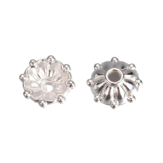 Bead Caps Ball Edge Flower 8mm Silver 20/pk